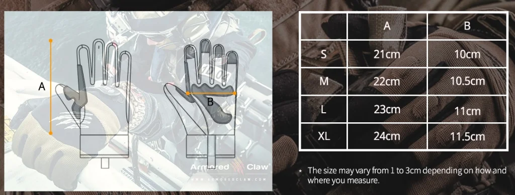 Aprangos dydžių lentelės Taktinės pirštinės Armored Claw Accuracy, olive