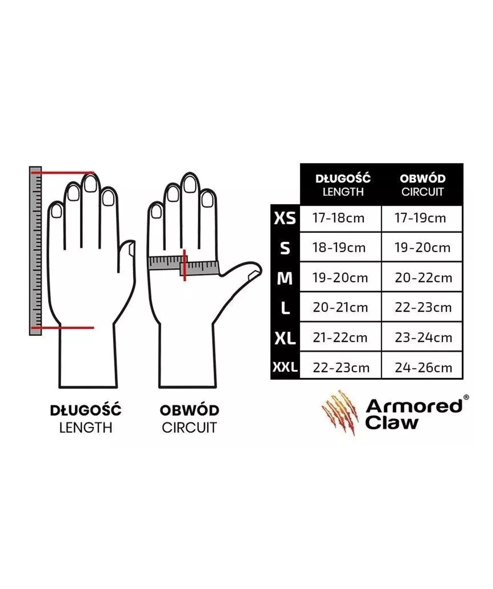 Aprangos dydžių lentelės Taktinės pirštinės Armored Claw Shield Flex™ Hot Weather,