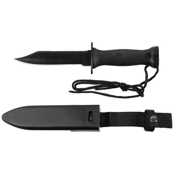 Kovinis peilis MK3, juodos spalvos, plastikinė rankena, dėklas