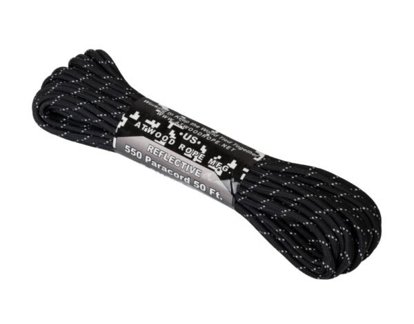 Paracord virvė Atwood Rope MFG 550 15M, Reflective Juoda Įrankiai 2