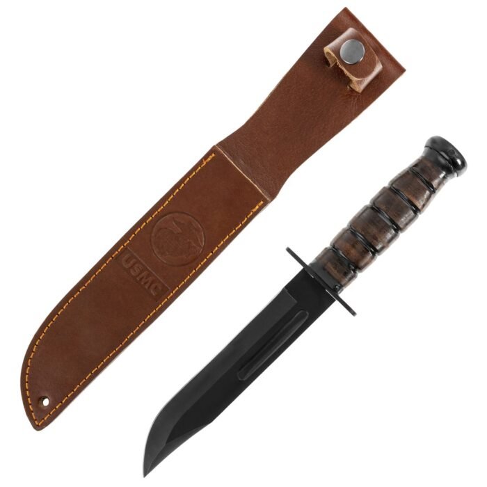USMC jūrų pėstininkų peilis, odine rankena, su dėklu - Image 7