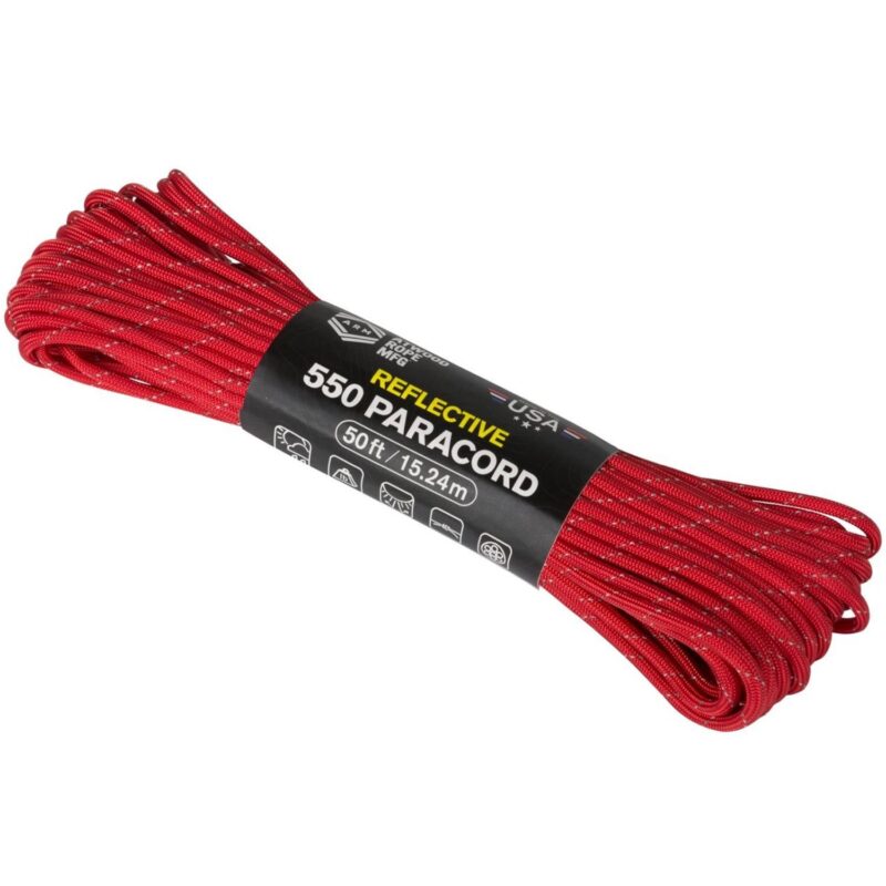 Paracord virvė Atwood Rope MFG 550 15M, Reflective Red