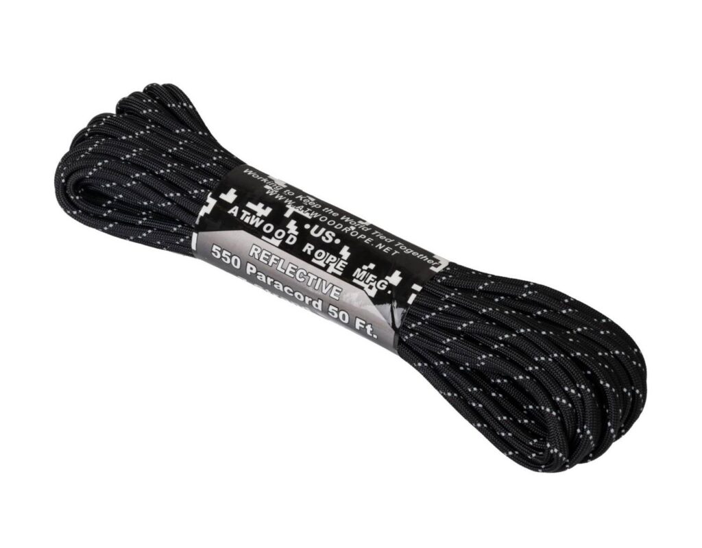 Paracord virvė Atwood Rope MFG 550 15M, Reflective Juoda