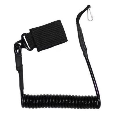 Pistoleto dirželis, spiralinis su karabinu, juodas Pistoleto dirželis, spiralinis su karabinu, juodas