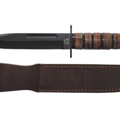 USMC jūrų pėstininkų peilis, odine rankena, su dėklu