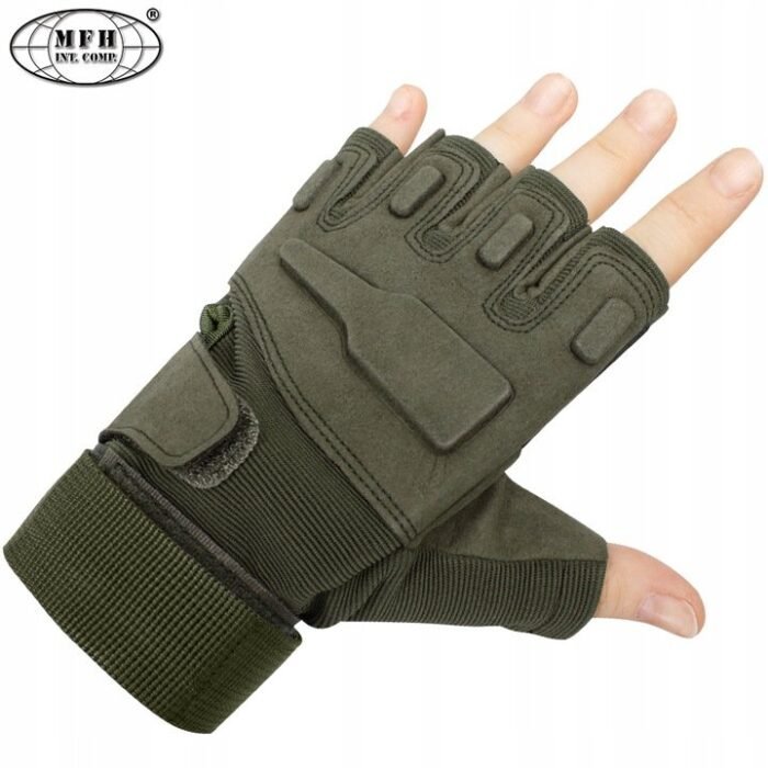 Taktinės pirštinės be pirštų "Protect", žalios - Image 2