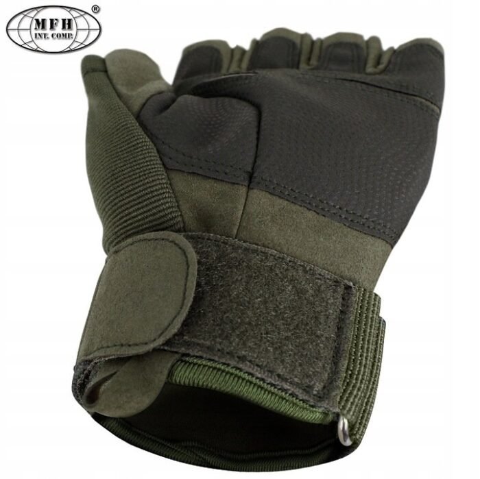 Taktinės pirštinės be pirštų "Protect", žalios - Image 4