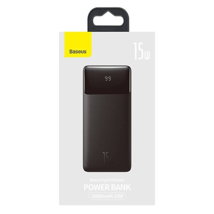 Išorinė baterija Powerbank Baseus Bipow 20000mAh, 2xUSB, USB-C, 15W, juoda - Image 6