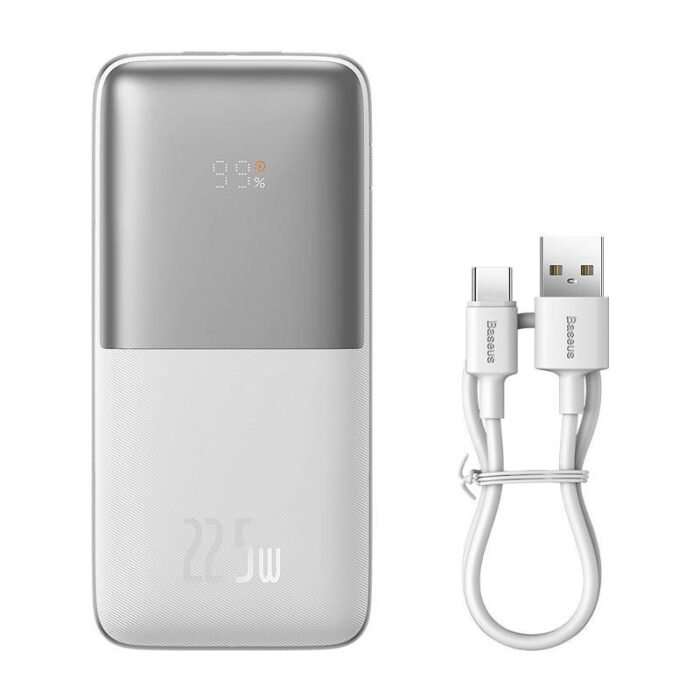 Išorinė baterija Powerbank Baseus Bipow Pro 10000mAh, 2xUSB, USB-C, 22.5W, balta - Image 4