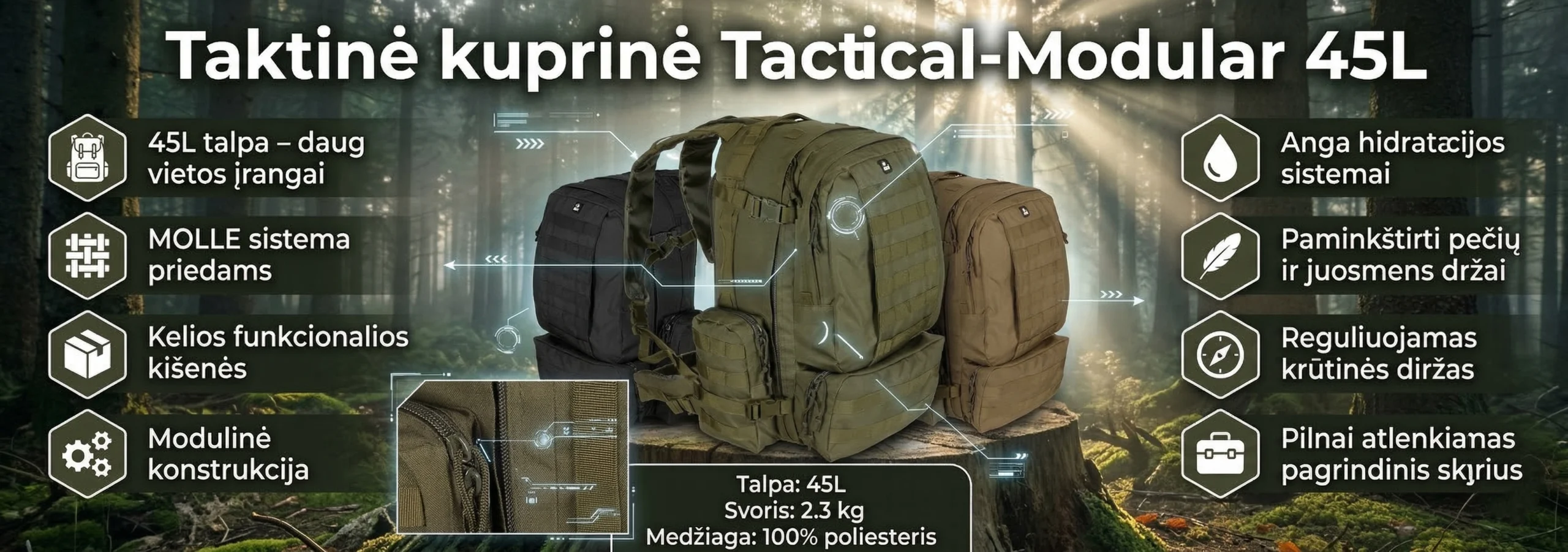 Taktinė kuprinė „Tactical-Modular”, 45L